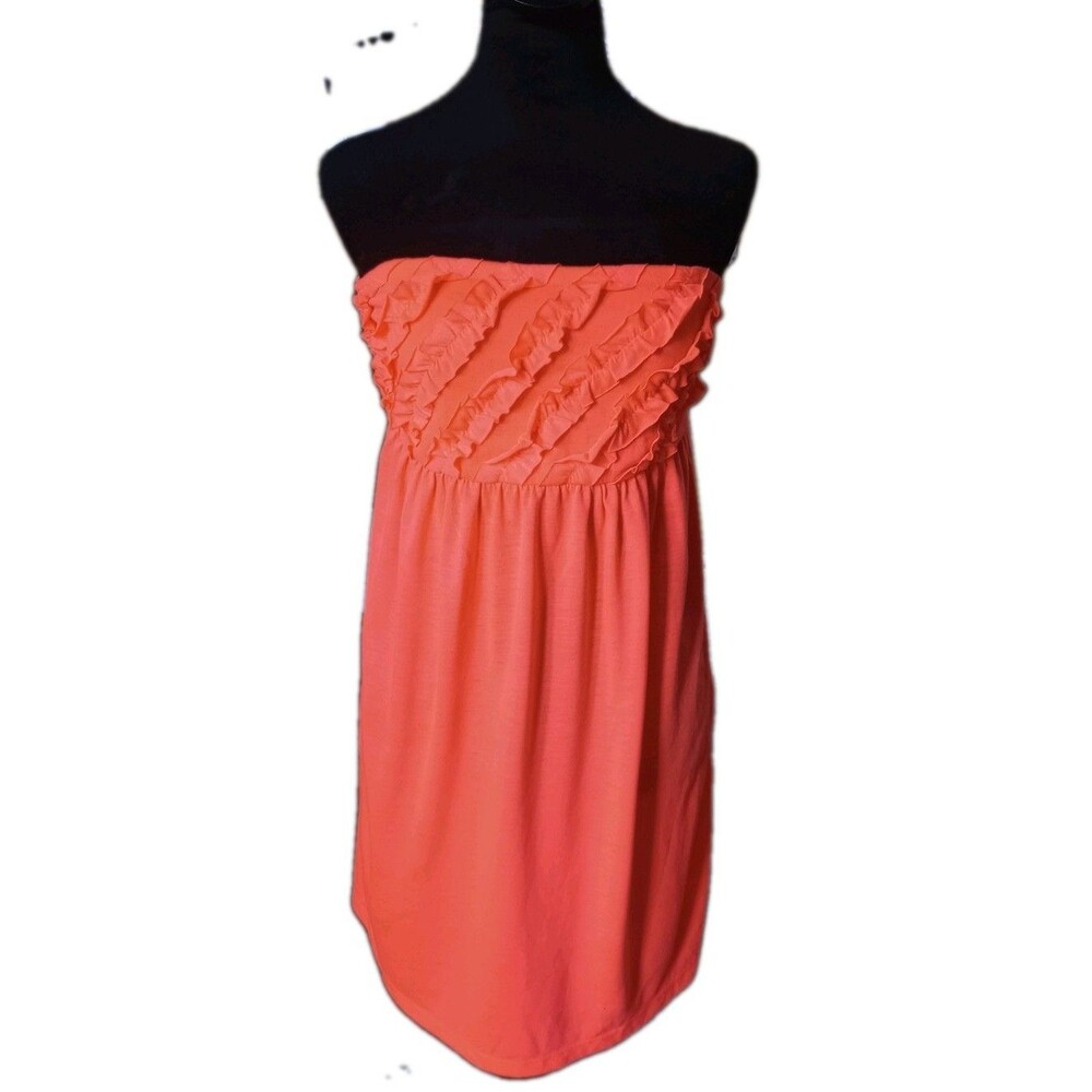 OP Women's L Bright Amber Orange Strapless Tube Dress With Ruffled Bodice